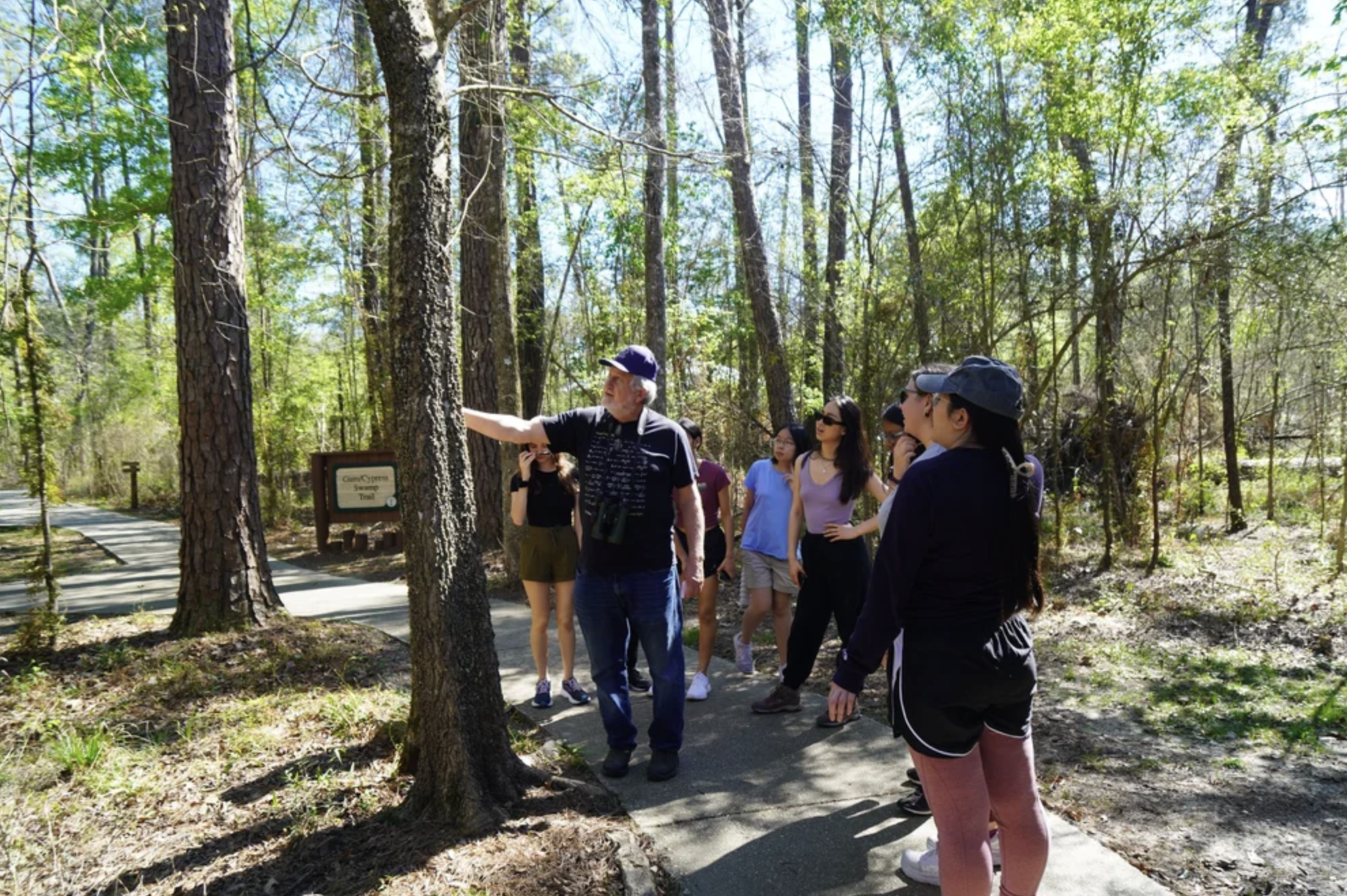 Students take a tour through a forest